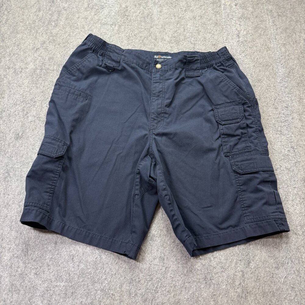 5.11 Tactical Men 38 Cargo Shorts Dark Navy Blue Canvas Elastic Waist 11"